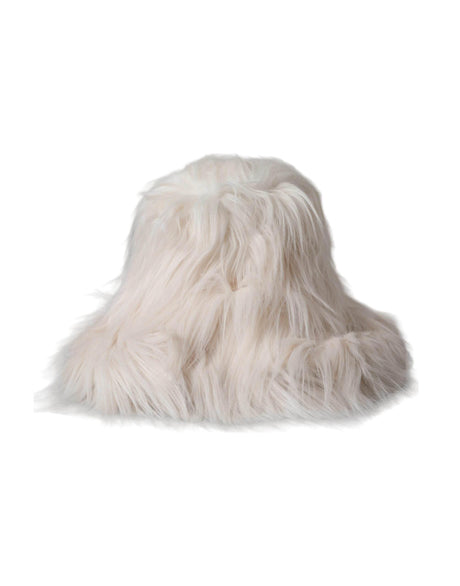 Dolce & Gabbana Off White Acrylic Fur Womens Bucket Hat - Hilstor