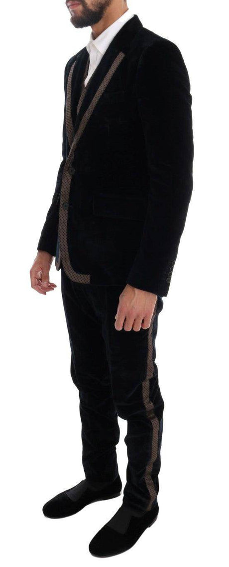 Dolce & Gabbana Blue Velvet Two Button Slim 3 Piece Suit - Hilstor