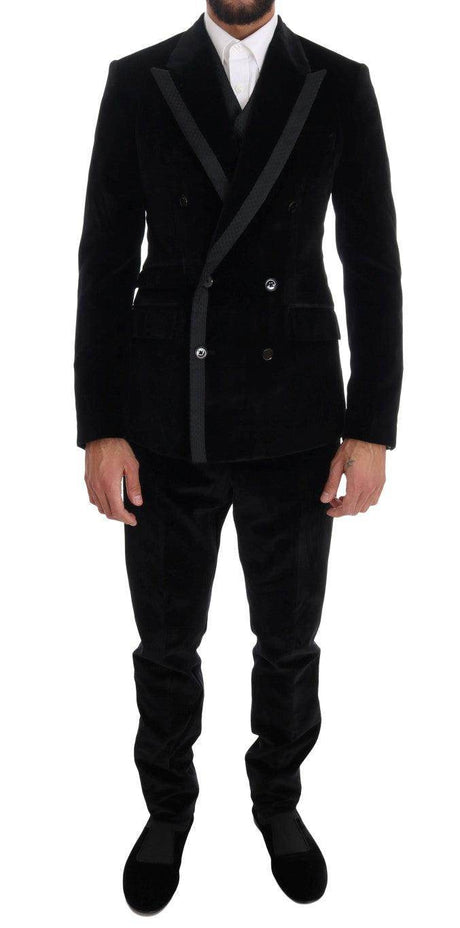 Dolce & Gabbana Black Velvet Slim Double Breasted Suit - Hilstor