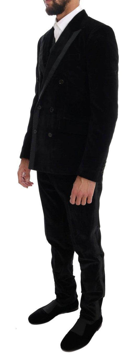 Dolce & Gabbana Black Velvet Slim Double Breasted Suit - Hilstor