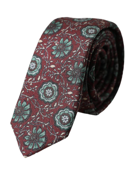 Dolce & Gabbana Maroon Floral 100% Silk Adjustable Men Tie - Hilstor