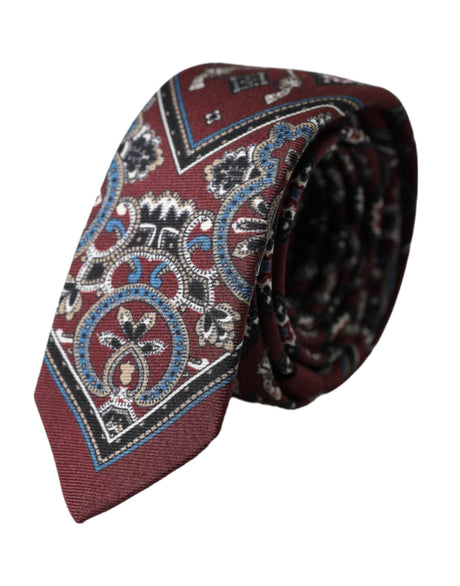 Dolce & Gabbana Bordeaux Printed 100% Silk Adjustable Men Tie - Hilstor