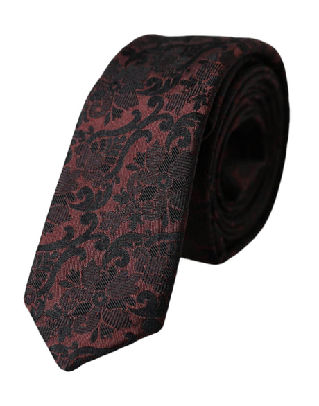 Dolce & Gabbana Maroon Floral Fantasy Silk Adjustable Men Tie - Hilstor