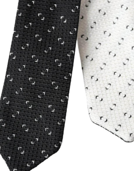 Dolce & Gabbana Black White Patterned Adjustable Tie - Hilstor