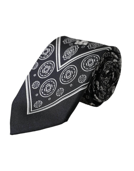 Dolce & Gabbana Black Patterned 100%Silk Adjustable Tie - Hilstor
