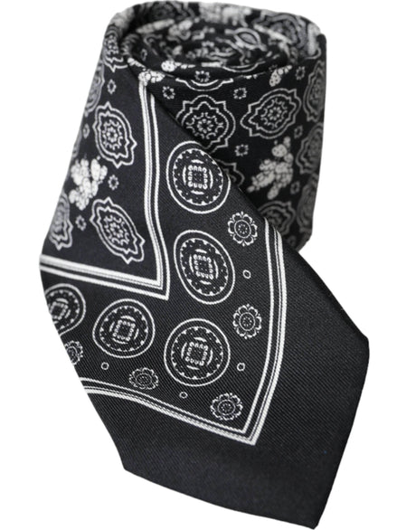 Dolce & Gabbana Black Patterned 100%Silk Adjustable Tie - Hilstor