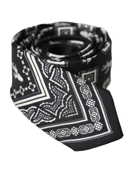 Dolce & Gabbana Black Patterned 100%Silk Adjustable Tie - Hilstor