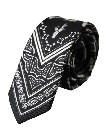 Dolce & Gabbana Black Patterned 100%Silk Adjustable Tie - Hilstor
