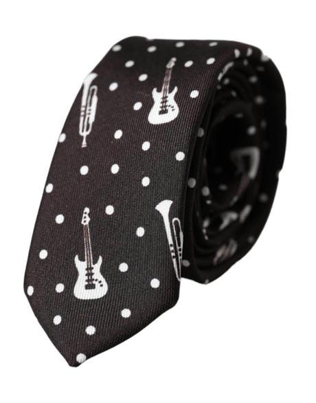 Dolce & Gabbana Black Guitar Print Silk Adjustable Tie - Hilstor