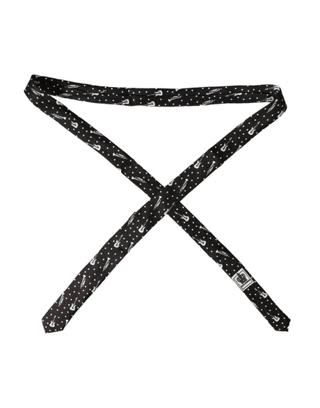 Dolce & Gabbana Black Guitar Print Silk Adjustable Tie - Hilstor