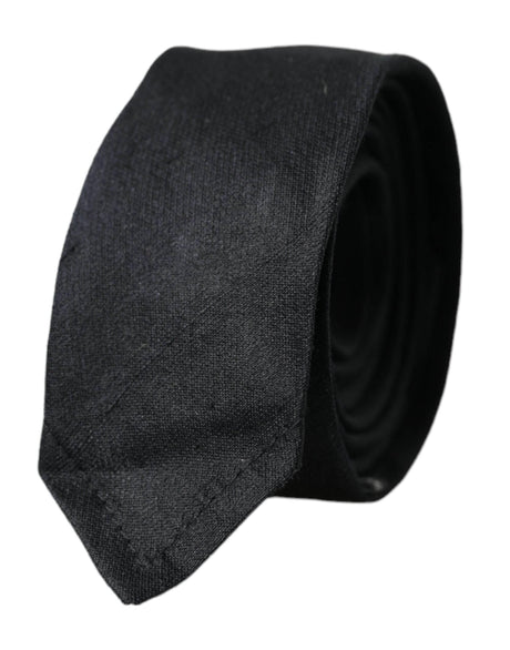 Dolce & Gabbana Black Solid 100% Silk Adjustable Tie - Hilstor