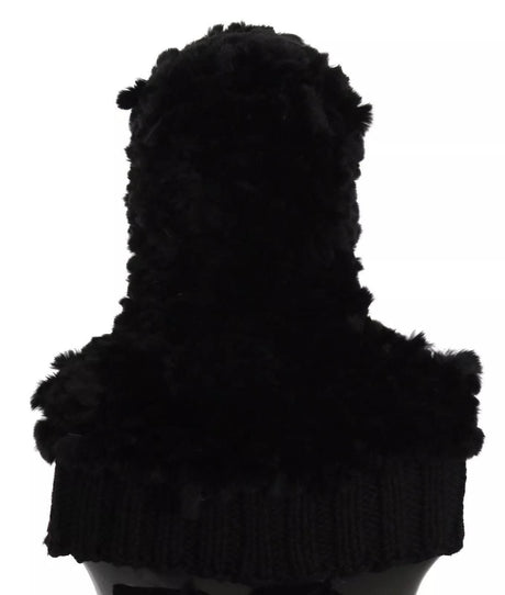 Dolce & Gabbana Black Silver Fox Fur Cashmere Hooded Scarf - Hilstor