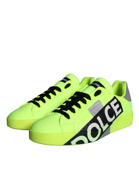 Dolce & Gabbana Neon Green Logo Tape Low Top Sneakers Shoes - Hilstor