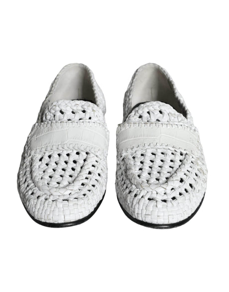Dolce & Gabbana White Woven Leather Slip On Loafers Men Shoes - Hilstor