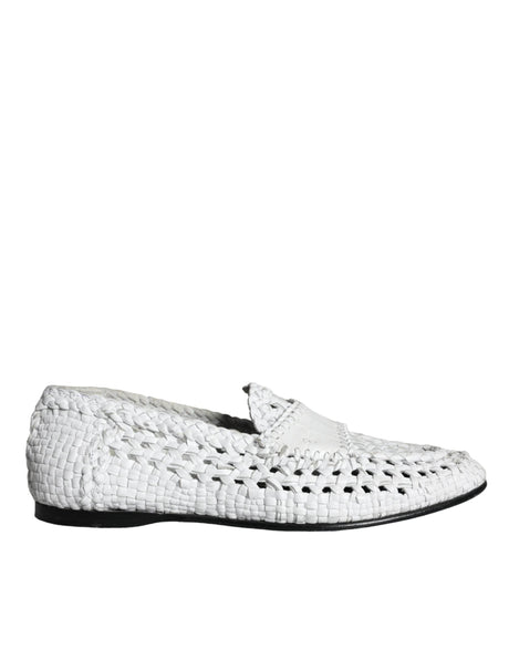 Dolce & Gabbana White Woven Leather Slip On Loafers Men Shoes - Hilstor