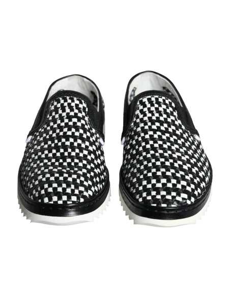 Dolce & Gabbana Black White Weaved Slip On Men Loafers Shoes - Hilstor