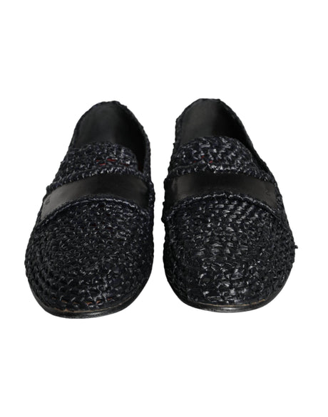 Dolce & Gabbana Black Woven Raffia Slip On Loafers Men Shoes - Hilstor