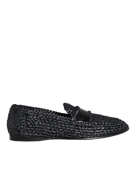 Dolce & Gabbana Black Woven Raffia Slip On Loafers Men Shoes - Hilstor