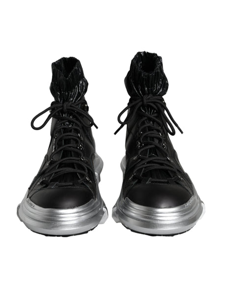 Dolce & Gabbana Black Nylon Galileo High Top Sneakers Shoes - Hilstor