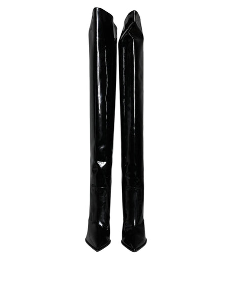 Dolce & Gabbana Black Patent Leather Knee High Boots Shoes - Hilstor