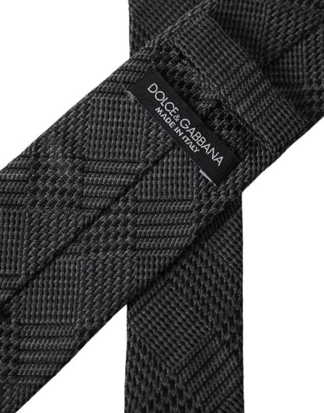 Dolce & Gabbana Dark Gray Plaid Patterned Silk Adjustable Men Tie - Hilstor