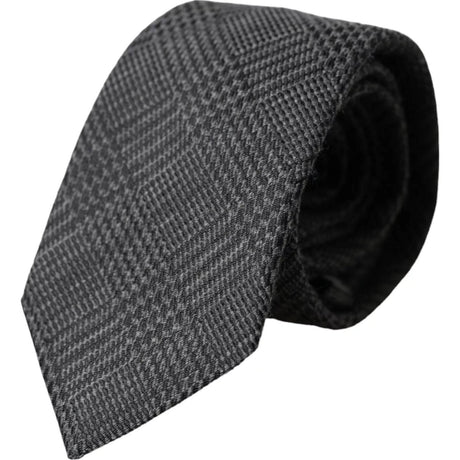Dolce & Gabbana Dark Gray Plaid Patterned Silk Adjustable Men Tie - Hilstor