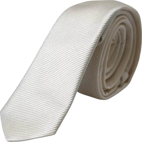 Dolce & Gabbana White Solid 100% Silk Adjustable Tie - Hilstor