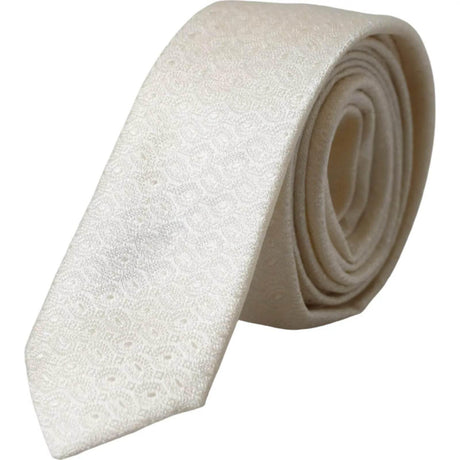 Dolce & Gabbana Off White Patterned Silk Adjustable Men Tie - Hilstor