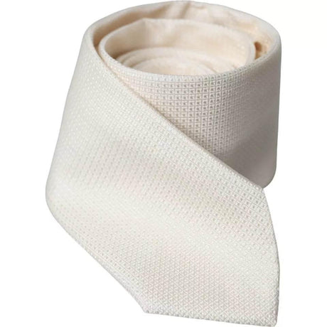 Dolce & Gabbana Off White Patterned Silk Classic Adjustable Tie - Hilstor