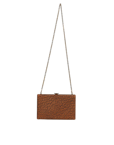Dolce & Gabbana Brown Leather Gold Frame Clutch Mini Crossbody Bag - Hilstor