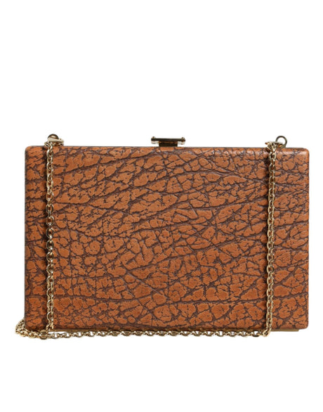 Dolce & Gabbana Brown Leather Gold Frame Clutch Mini Crossbody Bag - Hilstor