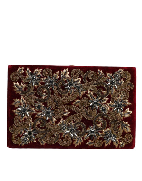 Dolce & Gabbana Red Velvet Gold Frame Clutch Evening Party Purse Bag - Hilstor