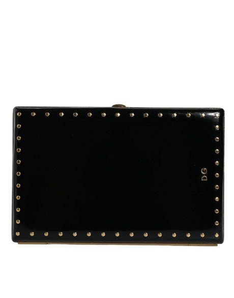 Dolce & Gabbana Black Leather Studs Gold Frame Clutch Evening Purse Bag - Hilstor