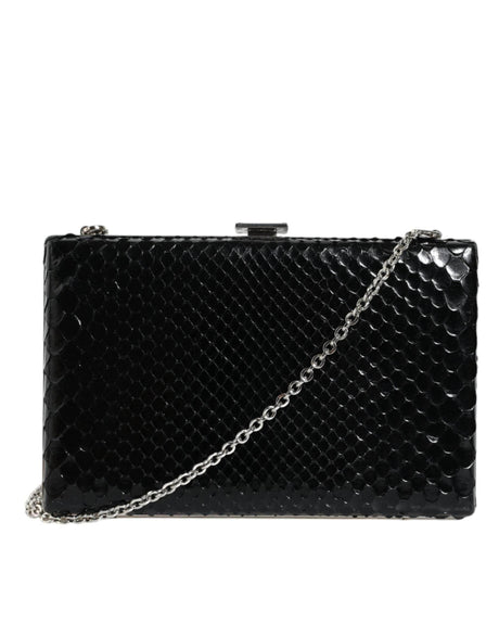 Dolce & Gabbana Black Leather Silver Frame Clutch Mini Crossbody Bag - Hilstor