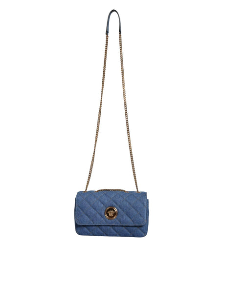 Versace Blue Quilted Denim Leather Crossbody Shoulder Bag - Hilstor