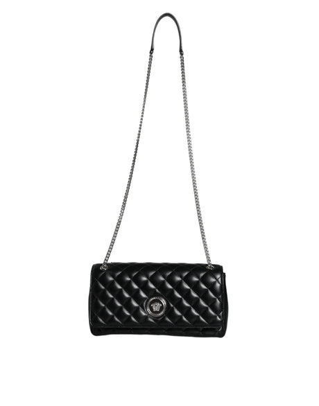 Versace Black Quilted Lambskin Leather Crossbody Shoulder Bag - Hilstor