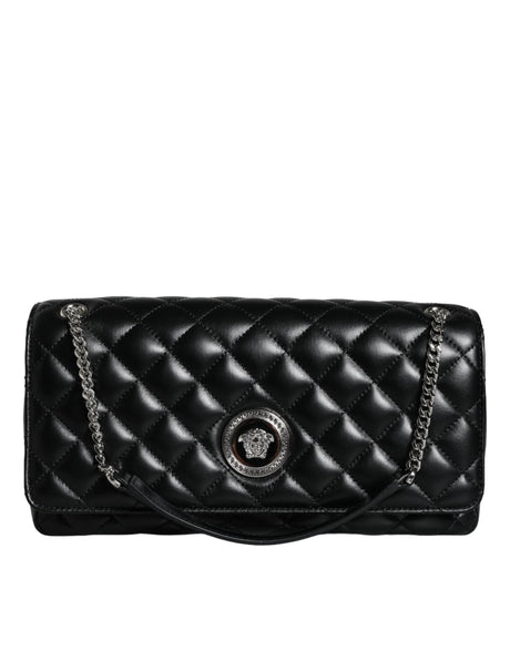 Versace Black Quilted Lambskin Leather Crossbody Shoulder Bag - Hilstor