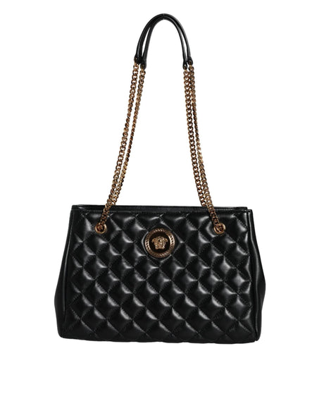 Versace Black Quilted Nappa Leather Shoulder Chain Strap Bag - Hilstor