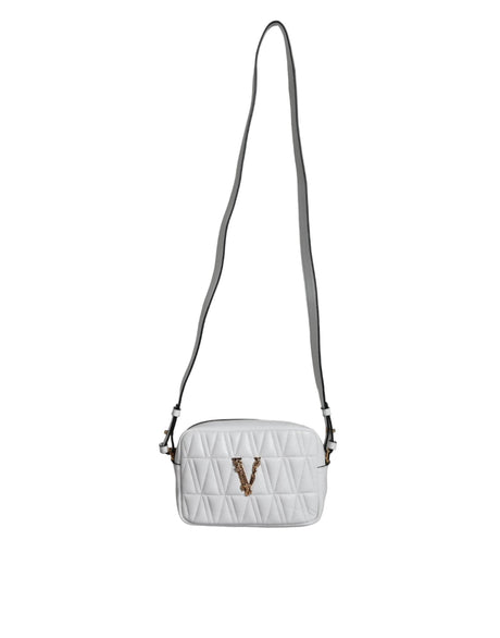 Versace White Quilted Nappa Leather Crossbody Shoulder Bag - Hilstor