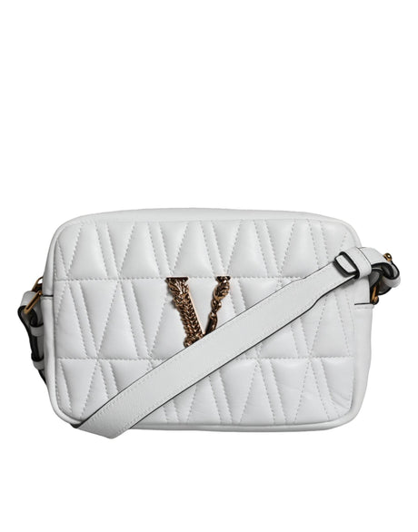 Versace White Quilted Nappa Leather Crossbody Shoulder Bag - Hilstor