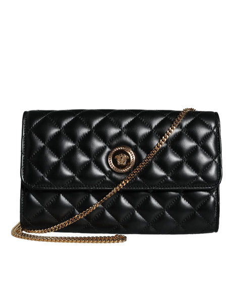 Versace Black Quilted Nappa Leather Crossbody Shoulder Bag - Hilstor