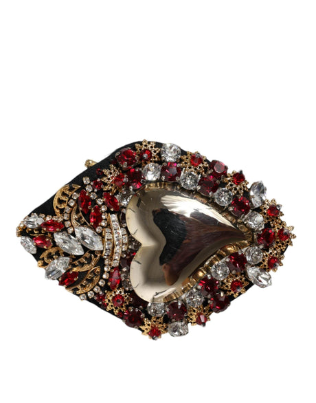Dolce & Gabbana Gold Tone Brass Sacred Heart Crystal Embellished Brooch - Hilstor