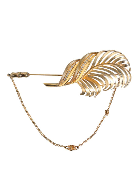 Dolce & Gabbana Gold Tone 925 Sterling Silver Leaf Crystal Chain Brooch - Hilstor