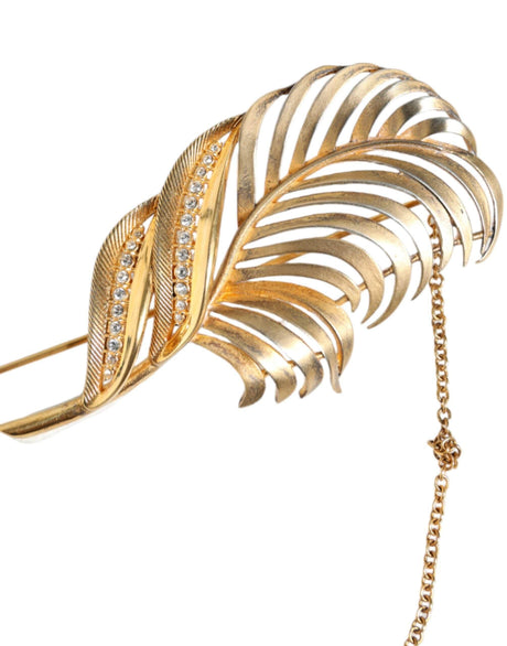 Dolce & Gabbana Gold Tone 925 Sterling Silver Leaf Crystal Chain Brooch - Hilstor