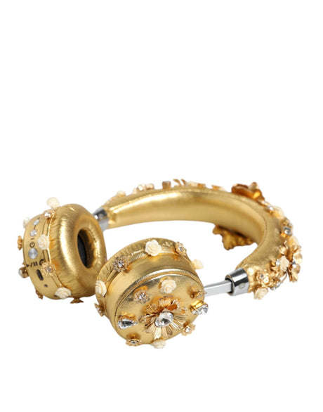 Dolce & Gabbana Gold Leather Floral Crystal Angel Headphones - Hilstor