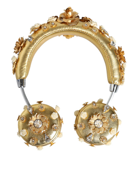 Dolce & Gabbana Gold Leather Floral Crystal Angel Headphones - Hilstor