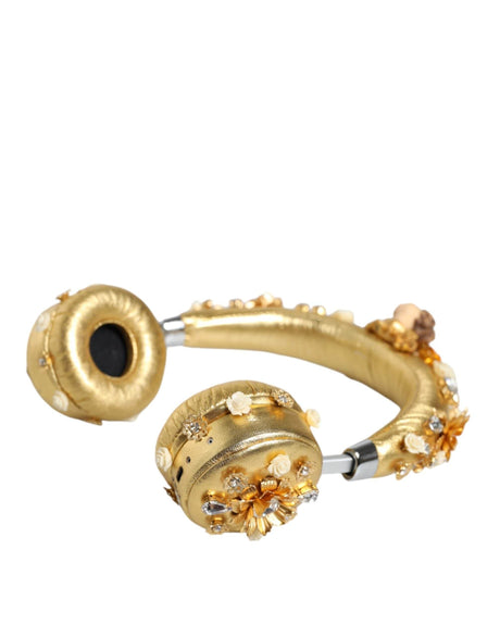 Dolce & Gabbana Gold Leather Floral Crystal Angel Headset Headphones - Hilstor