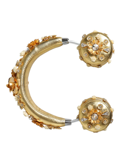 Dolce & Gabbana Gold Leather Floral Crystal Angel Headset Headphones - Hilstor