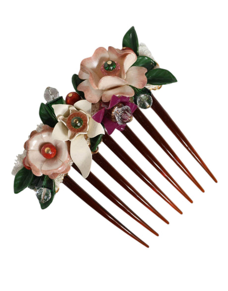 Dolce & Gabbana Brown Plastic Crystal Floral Women Hair Comb - Hilstor