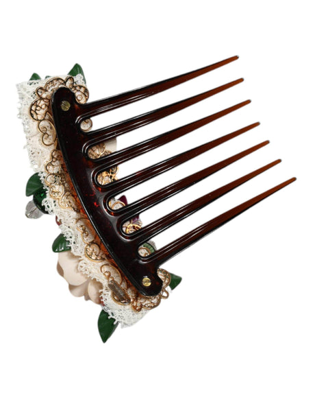 Dolce & Gabbana Brown Plastic Crystal Floral Women Hair Comb - Hilstor